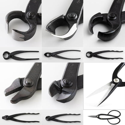 Wazakura Made in Japan 6PCS Bonsai Professional Tool Kit with Roll Bag: Yasugi Steel Ashinaga Scissor, Concave Branch Cutter, Knob Cutter, Jin Plier, Wire Cutter, Root Cutter. Bonsai Tool Set & Case