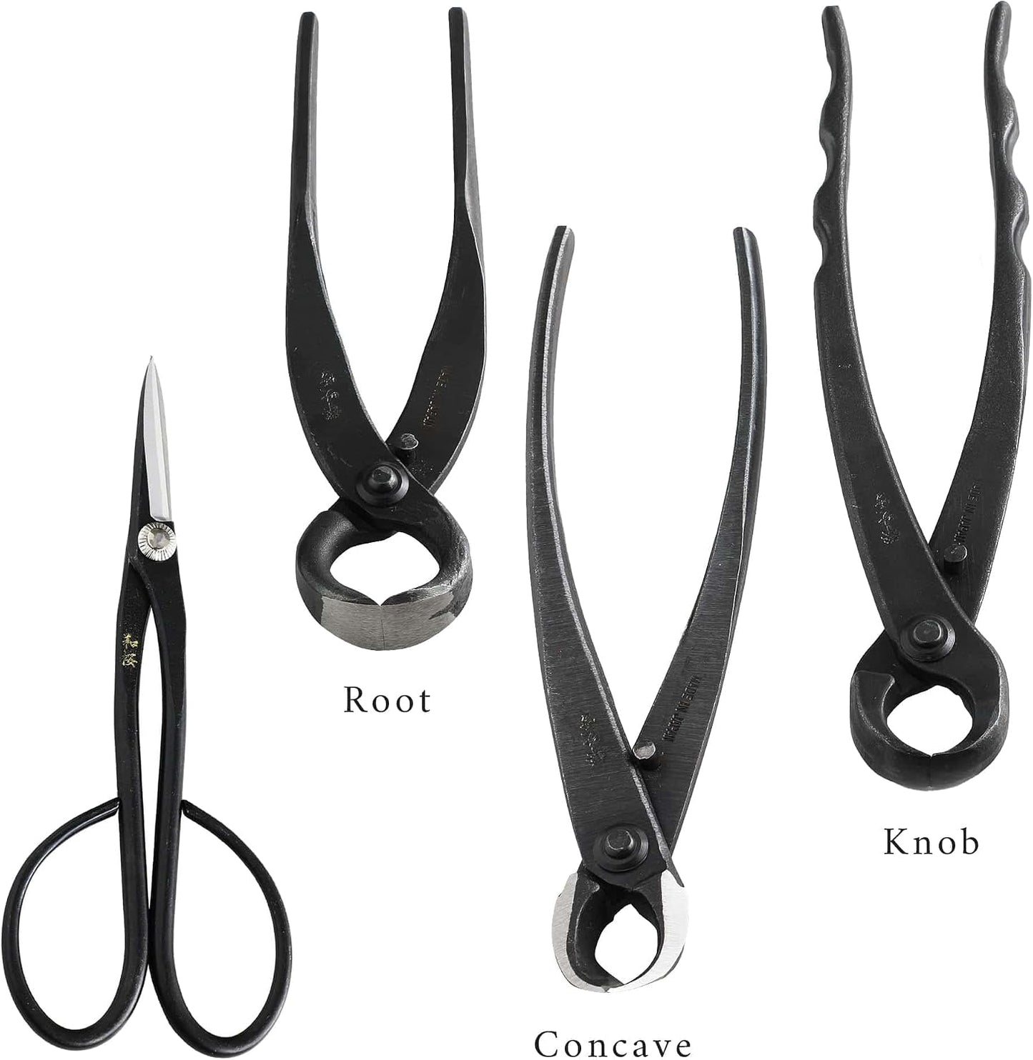 Wazakura Made in Japan 6PCS Bonsai Professional Tool Kit with Roll Bag: Yasugi Steel Ashinaga Scissor, Concave Branch Cutter, Knob Cutter, Jin Plier, Wire Cutter, Root Cutter. Bonsai Tool Set & Case