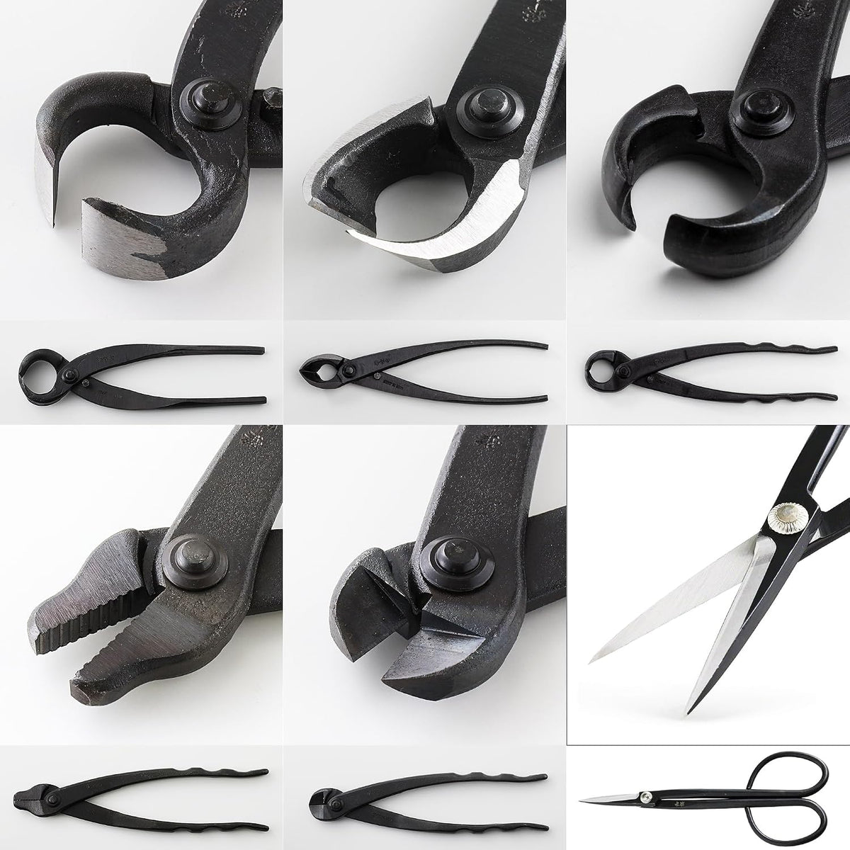 Wazakura Made in Japan 6PCS Bonsai Professional Tool Kit with Roll Bag: Yasugi Steel Ashinaga Scissor, Concave Branch Cutter, Knob Cutter, Jin Plier, Wire Cutter, Root Cutter. Bonsai Tool Set & Case