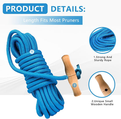 PR-20 Tree Pruner Rope Replacement Kit (20ft) Compatible with Jameson Fiscar Big Mouth Manual Pole Saw & Tree Pruner - Wooden Handle, Diameter Rope - Tree Trimmers Long Handle Pruner