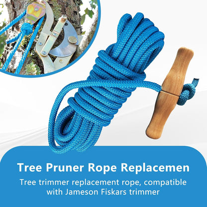 PR-20 Tree Pruner Rope Replacement Kit (20ft) Compatible with Jameson Fiscar Big Mouth Manual Pole Saw & Tree Pruner - Wooden Handle, Diameter Rope - Tree Trimmers Long Handle Pruner