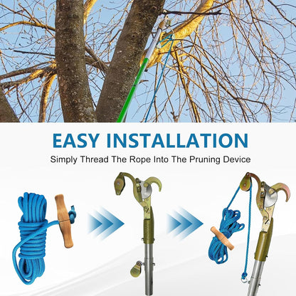 PR-20 Tree Pruner Rope Replacement Kit (20ft) Compatible with Jameson Fiscar Big Mouth Manual Pole Saw & Tree Pruner - Wooden Handle, Diameter Rope - Tree Trimmers Long Handle Pruner