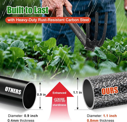 Garden Hoe with 3-Tine Cultivator Rake, 2-In-1 Carbon Steel Sharp Weeding Tool with 60 " Long Handle For Weed Removal, Soil Loosening, Planting,Cultivating In Raised Flower Beds,Vegetable Gardens