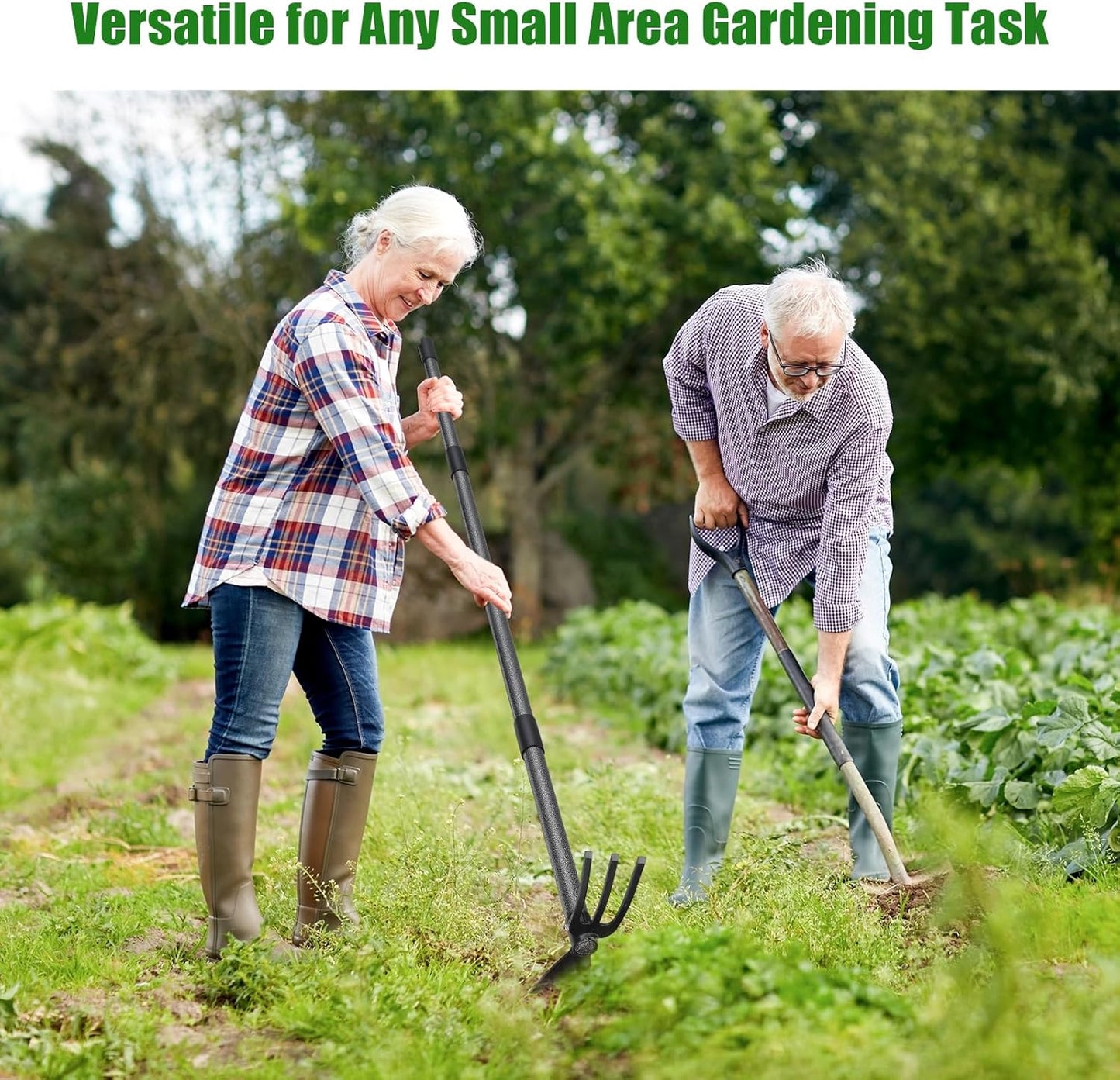 Garden Hoe with 3-Tine Cultivator Rake, 2-In-1 Carbon Steel Sharp Weeding Tool with 60 " Long Handle For Weed Removal, Soil Loosening, Planting,Cultivating In Raised Flower Beds,Vegetable Gardens