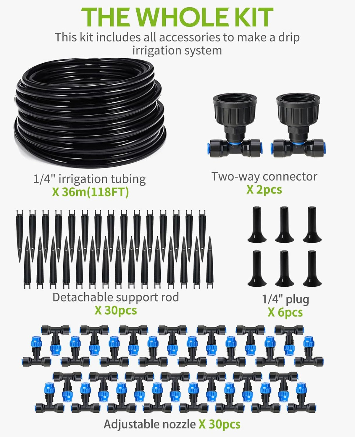 59FT Drip Irrigation Kit, Quick-Connect Garden Watering System