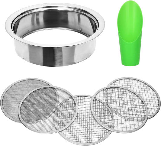 Soil Sieve Set Garden Soil Sifter Stainless Steel Mesh Sifter,Compost Sifter with 1,3,6,9,12mm Sieve Mesh and Bonsai Soil Scoop