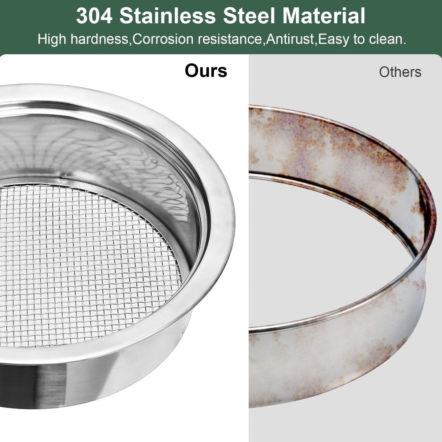 Soil Sieve Set Garden Soil Sifter Stainless Steel Mesh Sifter,Compost Sifter with 1,3,6,9,12mm Sieve Mesh and Bonsai Soil Scoop