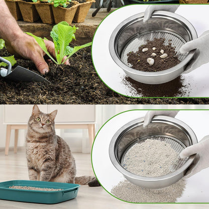 Soil Sieve Set Garden Soil Sifter Stainless Steel Mesh Sifter,Compost Sifter with 1,3,6,9,12mm Sieve Mesh and Bonsai Soil Scoop