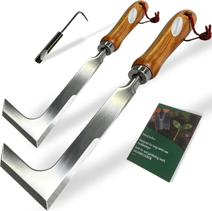 2 Pack Crack Weeder Tool with Bonus Root Hook, Lightweight Manual Weeding Tool for Sidewalk Cracks, Patio, Driveway & Pavers, Ergonomic Weed Remover for Grass, Moss & Small Weeds