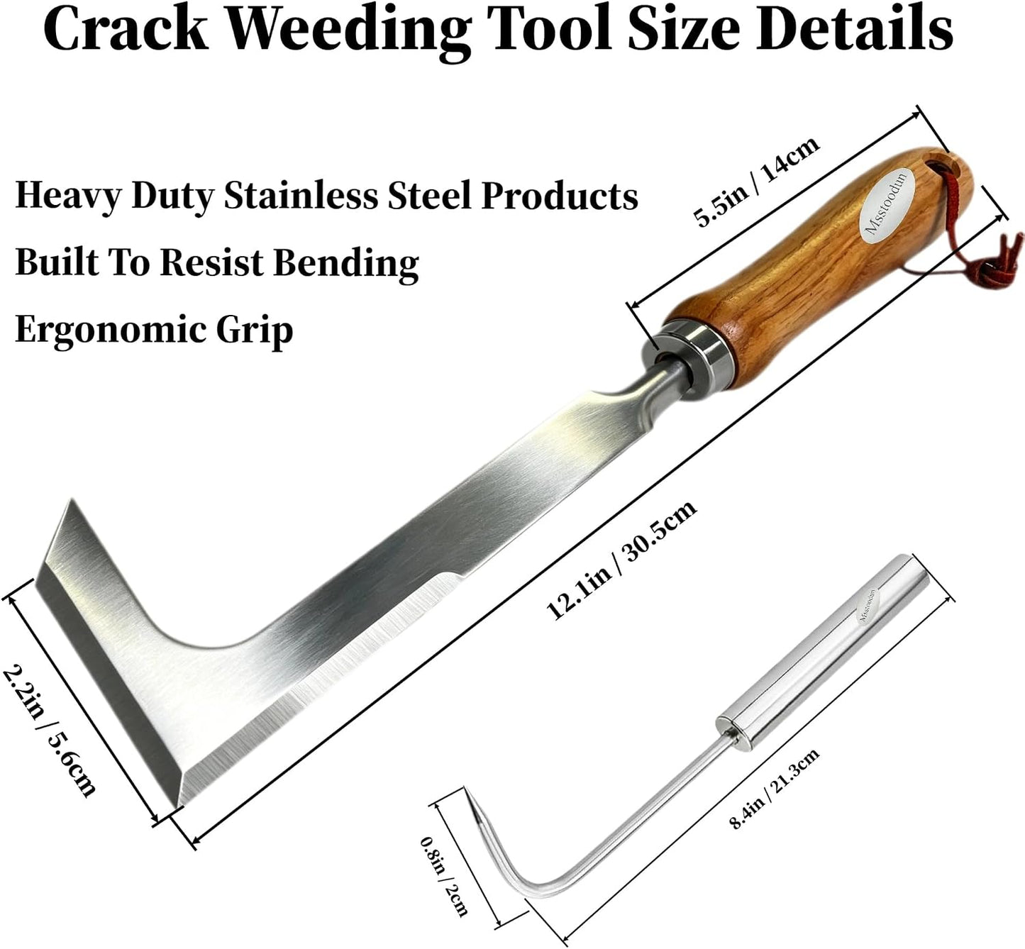 2 Pack Crack Weeder Tool with Bonus Root Hook, Lightweight Manual Weeding Tool for Sidewalk Cracks, Patio, Driveway & Pavers, Ergonomic Weed Remover for Grass, Moss & Small Weeds