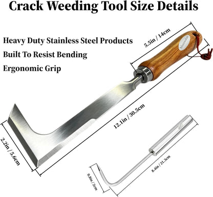 2 Pack Crack Weeder Tool with Bonus Root Hook, Lightweight Manual Weeding Tool for Sidewalk Cracks, Patio, Driveway & Pavers, Ergonomic Weed Remover for Grass, Moss & Small Weeds
