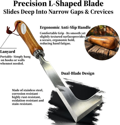 2 Pack Crack Weeder Tool with Bonus Root Hook, Lightweight Manual Weeding Tool for Sidewalk Cracks, Patio, Driveway & Pavers, Ergonomic Weed Remover for Grass, Moss & Small Weeds