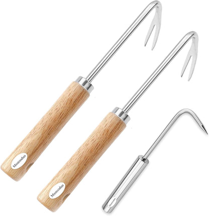 2 Pack Crack Weeder Tool with Bonus Root Hook, Lightweight Manual Weeding Tool for Sidewalk Cracks, Patio, Driveway & Pavers, Ergonomic Weed Remover for Grass, Moss & Small Weeds