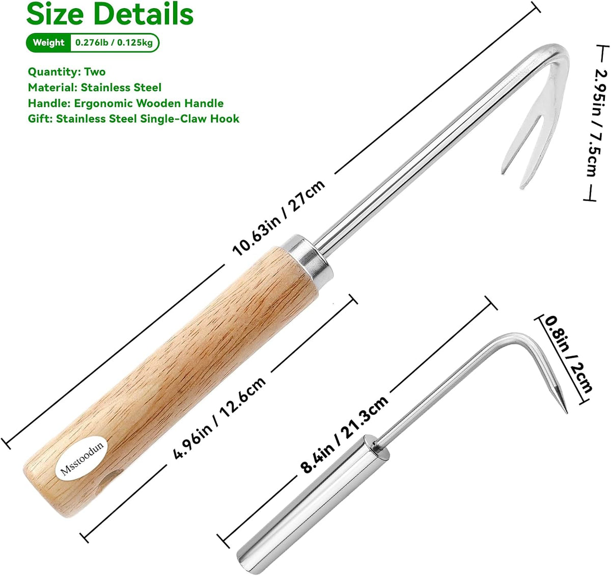 2 Pack Crack Weeder Tool with Bonus Root Hook, Lightweight Manual Weeding Tool for Sidewalk Cracks, Patio, Driveway & Pavers, Ergonomic Weed Remover for Grass, Moss & Small Weeds