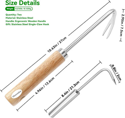 2 Pack Crack Weeder Tool with Bonus Root Hook, Lightweight Manual Weeding Tool for Sidewalk Cracks, Patio, Driveway & Pavers, Ergonomic Weed Remover for Grass, Moss & Small Weeds