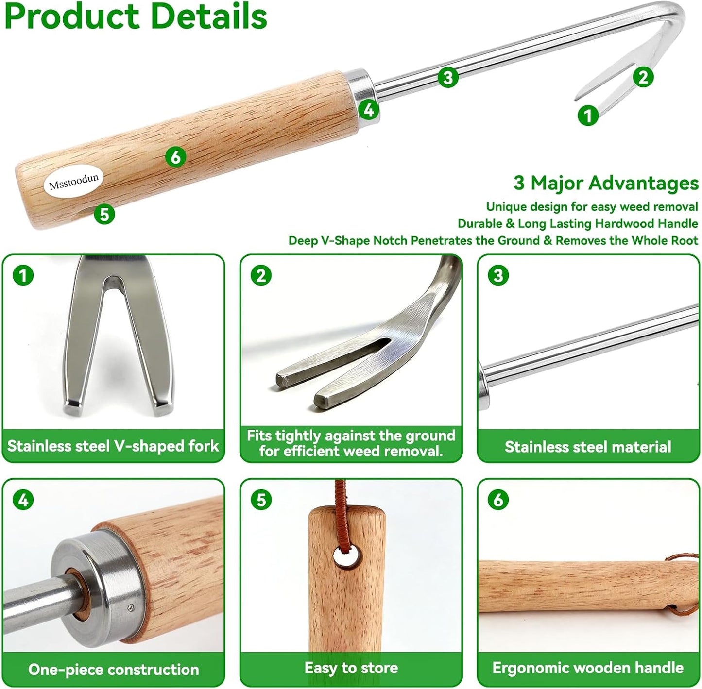 2 Pack Crack Weeder Tool with Bonus Root Hook, Lightweight Manual Weeding Tool for Sidewalk Cracks, Patio, Driveway & Pavers, Ergonomic Weed Remover for Grass, Moss & Small Weeds