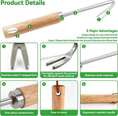 2 Pack Crack Weeder Tool with Bonus Root Hook, Lightweight Manual Weeding Tool for Sidewalk Cracks, Patio, Driveway & Pavers, Ergonomic Weed Remover for Grass, Moss & Small Weeds