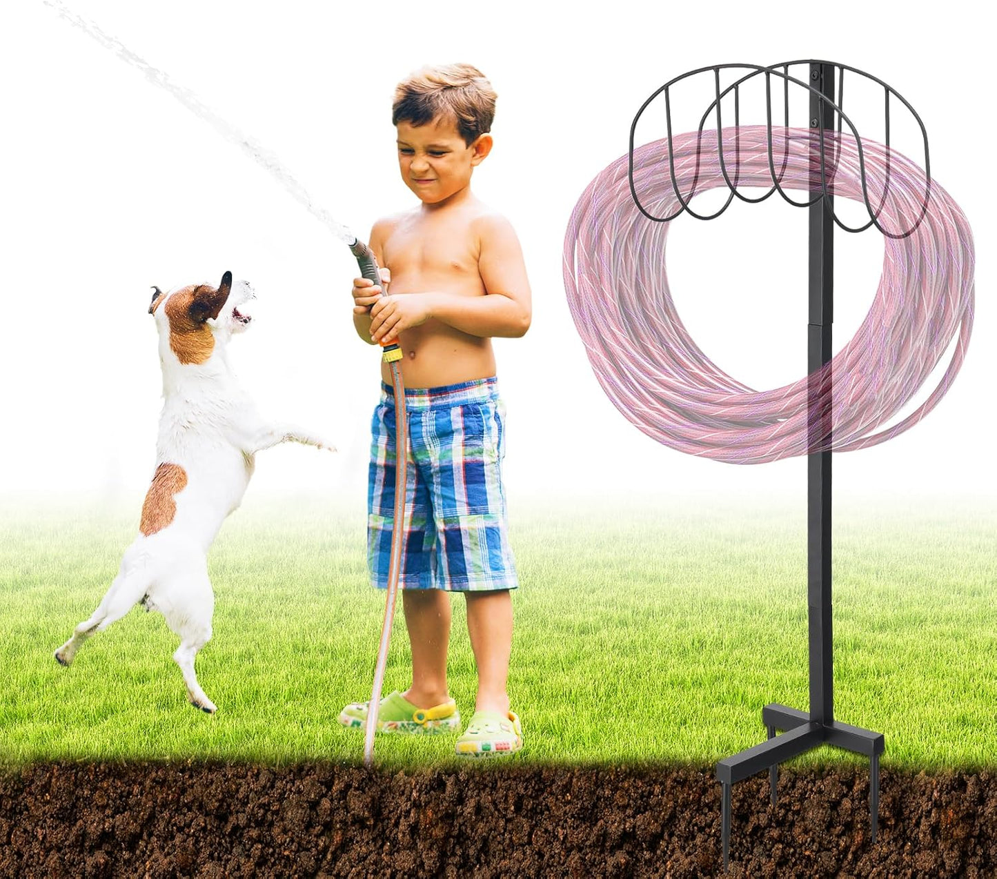 Outside Garden Hose Holder Freestanding Heavy Duty Metal Water Hose Stand Rack Holds 150Ft Detachable In Ground Hose Reel Stand for Lawn Yard Pipe Storage