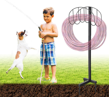 Outside Garden Hose Holder Freestanding Heavy Duty Metal Water Hose Stand Rack Holds 150Ft Detachable In Ground Hose Reel Stand for Lawn Yard Pipe Storage