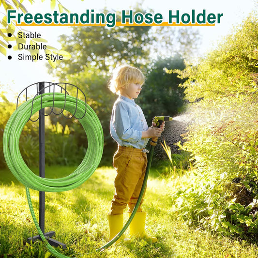 Outside Garden Hose Holder Freestanding Heavy Duty Metal Water Hose Stand Rack Holds 150Ft Detachable In Ground Hose Reel Stand for Lawn Yard Pipe Storage