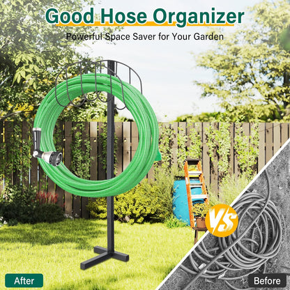 Outside Garden Hose Holder Freestanding Heavy Duty Metal Water Hose Stand Rack Holds 150Ft Detachable In Ground Hose Reel Stand for Lawn Yard Pipe Storage