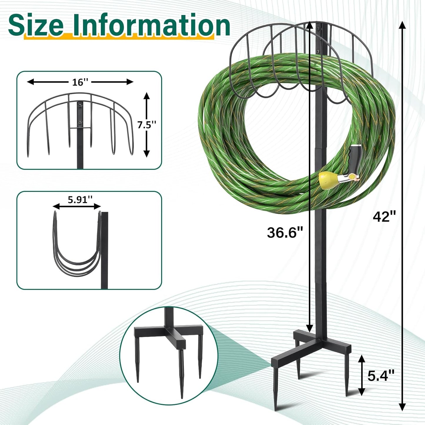 Outside Garden Hose Holder Freestanding Heavy Duty Metal Water Hose Stand Rack Holds 150Ft Detachable In Ground Hose Reel Stand for Lawn Yard Pipe Storage