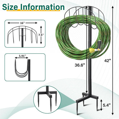 Outside Garden Hose Holder Freestanding Heavy Duty Metal Water Hose Stand Rack Holds 150Ft Detachable In Ground Hose Reel Stand for Lawn Yard Pipe Storage