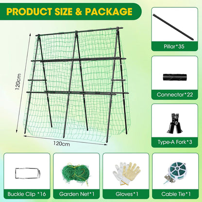 Cucumber Trellis, 47''X47'' A-Frame Cucumber Trellis for Raised Bed with Climbing Net, Metal Garden Trellis for Climbing Plants for Cucumber,Tomato, Grapes and Flowers