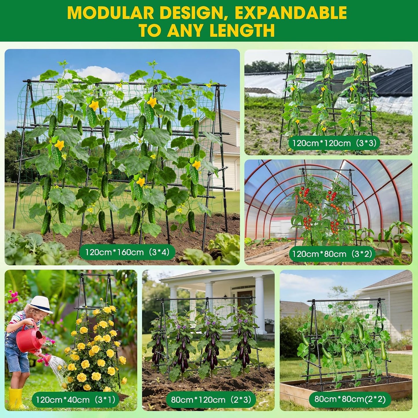 Cucumber Trellis, 47''X47'' A-Frame Cucumber Trellis for Raised Bed with Climbing Net, Metal Garden Trellis for Climbing Plants for Cucumber,Tomato, Grapes and Flowers
