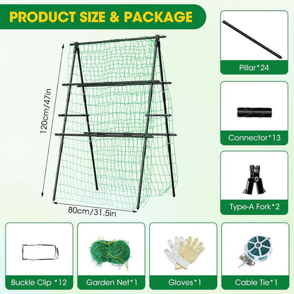 Cucumber Trellis, 47''X47'' A-Frame Cucumber Trellis for Raised Bed with Climbing Net, Metal Garden Trellis for Climbing Plants for Cucumber,Tomato, Grapes and Flowers