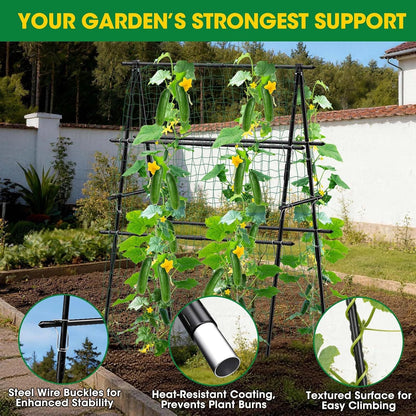 Cucumber Trellis, 47''X47'' A-Frame Cucumber Trellis for Raised Bed with Climbing Net, Metal Garden Trellis for Climbing Plants for Cucumber,Tomato, Grapes and Flowers
