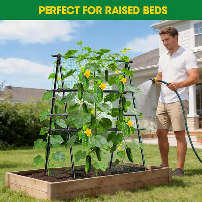 Cucumber Trellis, 47''X47'' A-Frame Cucumber Trellis for Raised Bed with Climbing Net, Metal Garden Trellis for Climbing Plants for Cucumber,Tomato, Grapes and Flowers