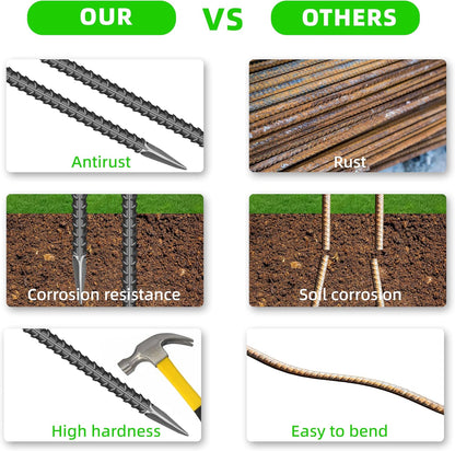 20 Pieces 12-Inch Garden Ground Stakes Galvanized Steel J Shape Hook Rebar Stakes - Heavy Duty Ground Anchors for Tents, Position Kits,Fences, and Trampolines