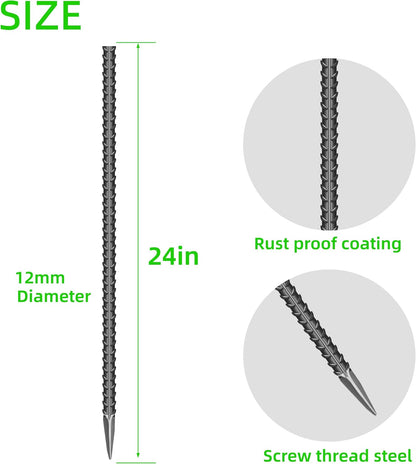 20 Pieces 12-Inch Garden Ground Stakes Galvanized Steel J Shape Hook Rebar Stakes - Heavy Duty Ground Anchors for Tents, Position Kits,Fences, and Trampolines