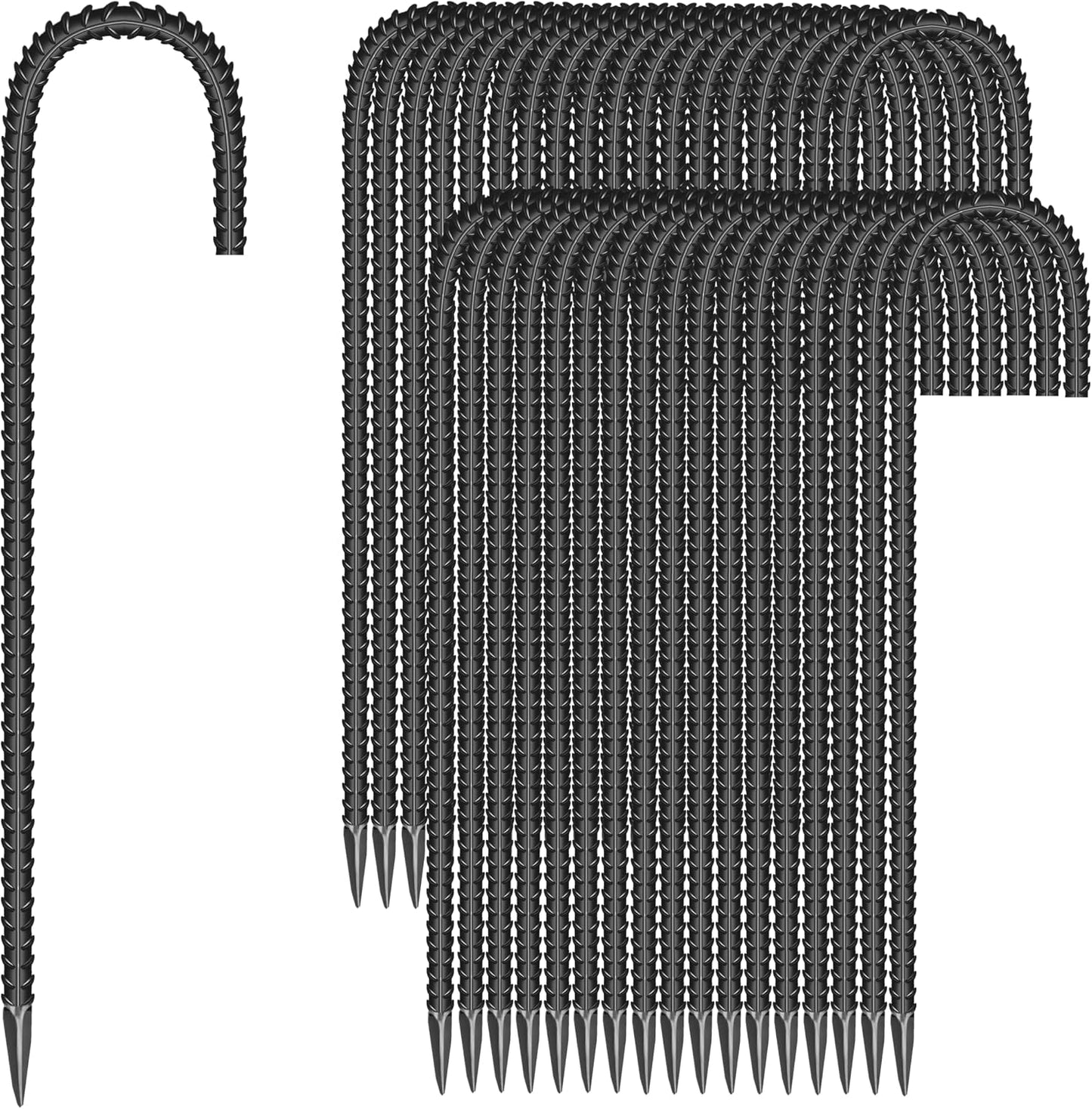 20 Pieces 12-Inch Garden Ground Stakes Galvanized Steel J Shape Hook Rebar Stakes - Heavy Duty Ground Anchors for Tents, Position Kits,Fences, and Trampolines