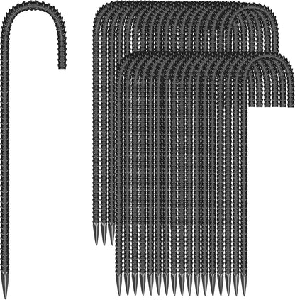 20 Pieces 12-Inch Garden Ground Stakes Galvanized Steel J Shape Hook Rebar Stakes - Heavy Duty Ground Anchors for Tents, Position Kits,Fences, and Trampolines