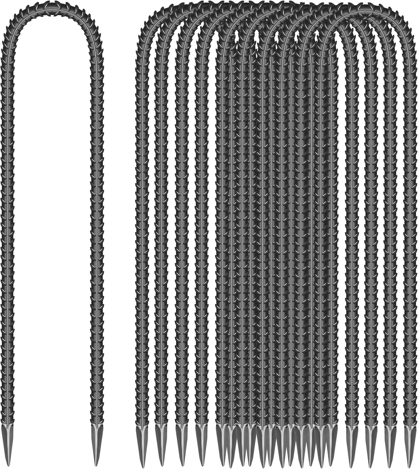 20 Pieces 12-Inch Garden Ground Stakes Galvanized Steel J Shape Hook Rebar Stakes - Heavy Duty Ground Anchors for Tents, Position Kits,Fences, and Trampolines