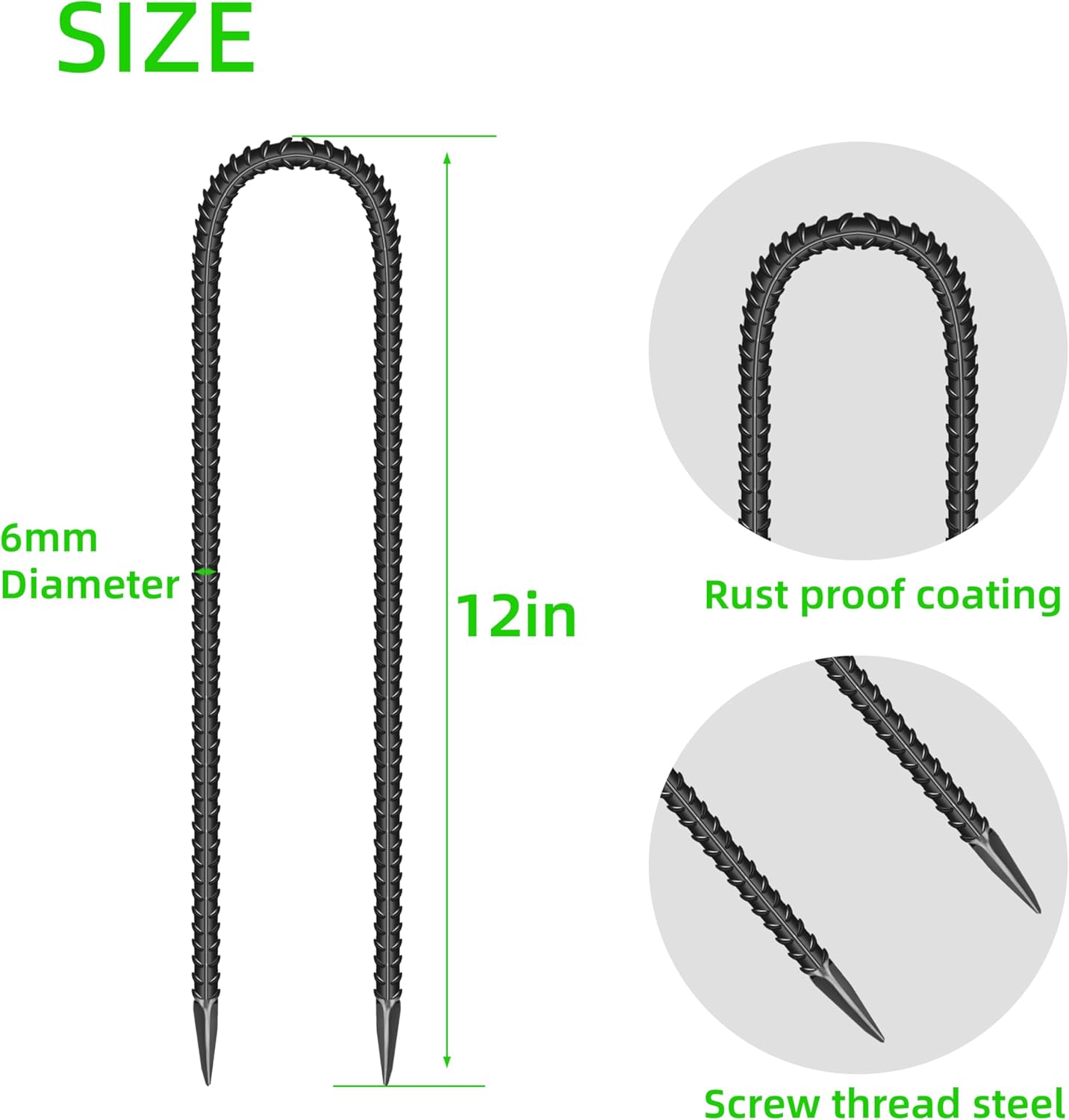 20 Pieces 12-Inch Garden Ground Stakes Galvanized Steel J Shape Hook Rebar Stakes - Heavy Duty Ground Anchors for Tents, Position Kits,Fences, and Trampolines