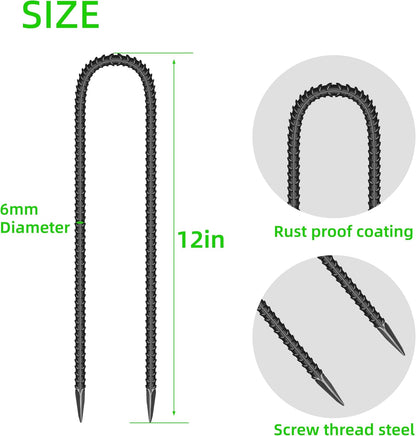 20 Pieces 12-Inch Garden Ground Stakes Galvanized Steel J Shape Hook Rebar Stakes - Heavy Duty Ground Anchors for Tents, Position Kits,Fences, and Trampolines