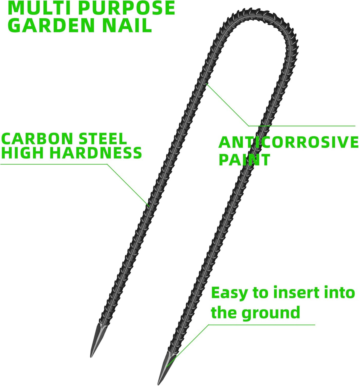 20 Pieces 12-Inch Garden Ground Stakes Galvanized Steel J Shape Hook Rebar Stakes - Heavy Duty Ground Anchors for Tents, Position Kits,Fences, and Trampolines