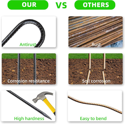 20 Pieces 12-Inch Garden Ground Stakes Galvanized Steel J Shape Hook Rebar Stakes - Heavy Duty Ground Anchors for Tents, Position Kits,Fences, and Trampolines