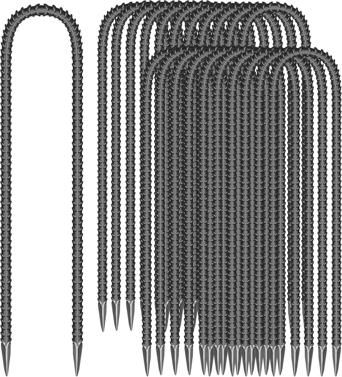 20 Pieces 12-Inch Garden Ground Stakes Galvanized Steel J Shape Hook Rebar Stakes - Heavy Duty Ground Anchors for Tents, Position Kits,Fences, and Trampolines