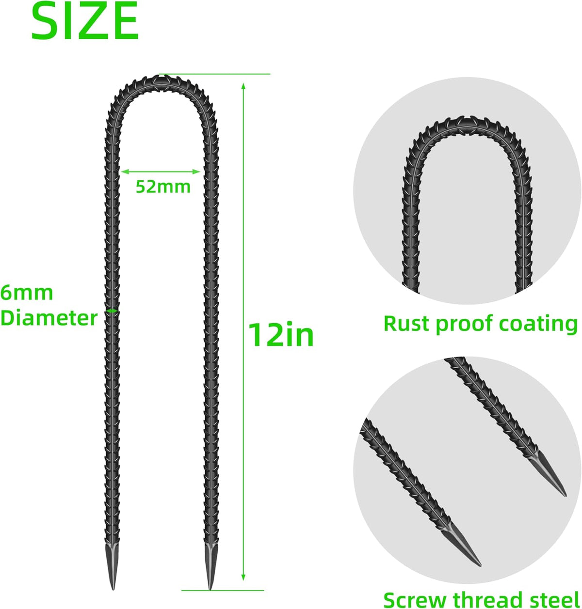 20 Pieces 12-Inch Garden Ground Stakes Galvanized Steel J Shape Hook Rebar Stakes - Heavy Duty Ground Anchors for Tents, Position Kits,Fences, and Trampolines