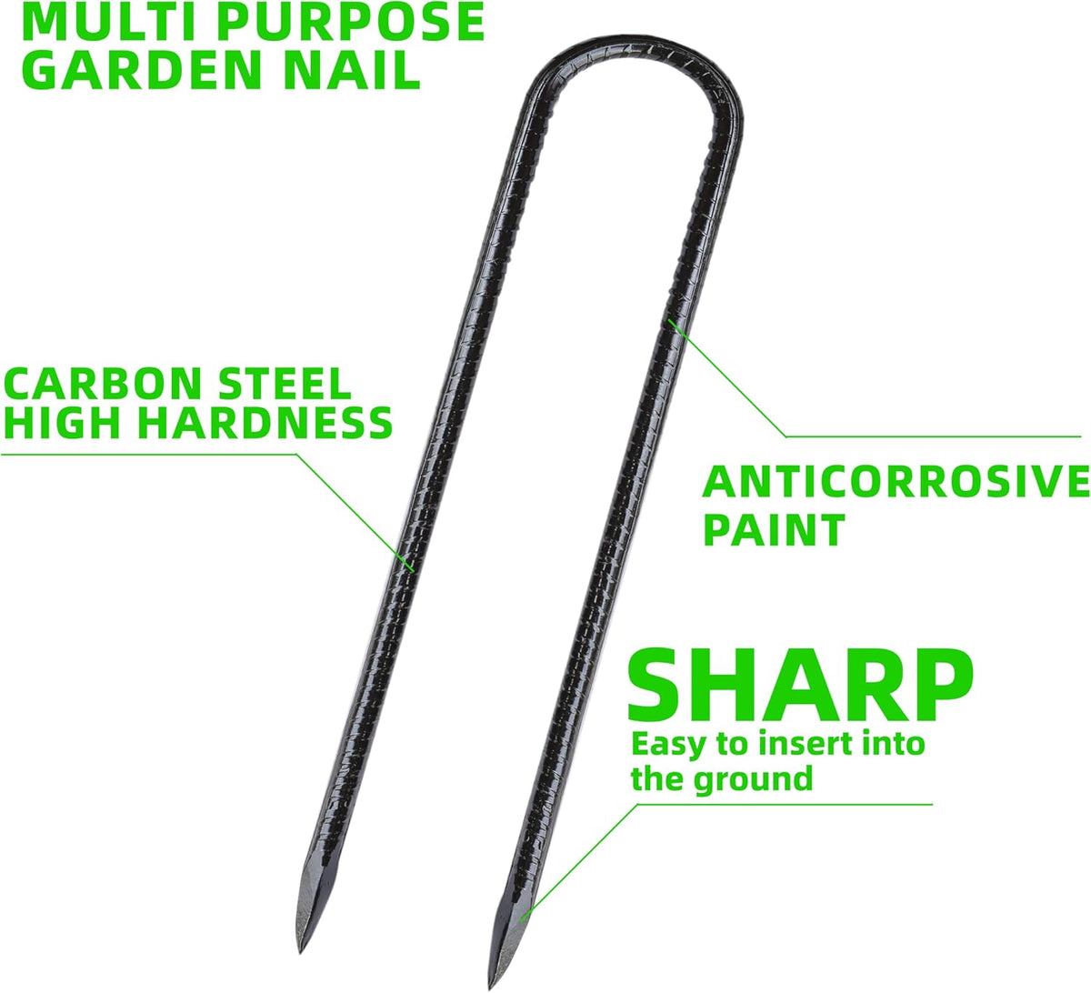 20 Pieces 12-Inch Garden Ground Stakes Galvanized Steel J Shape Hook Rebar Stakes - Heavy Duty Ground Anchors for Tents, Position Kits,Fences, and Trampolines