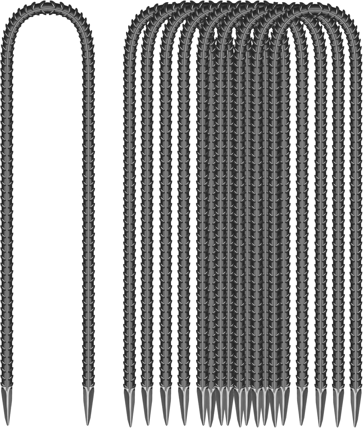 20 Pieces 12-Inch Garden Ground Stakes Galvanized Steel J Shape Hook Rebar Stakes - Heavy Duty Ground Anchors for Tents, Position Kits,Fences, and Trampolines