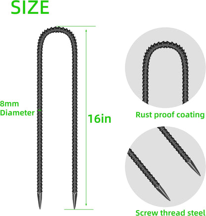 20 Pieces 12-Inch Garden Ground Stakes Galvanized Steel J Shape Hook Rebar Stakes - Heavy Duty Ground Anchors for Tents, Position Kits,Fences, and Trampolines