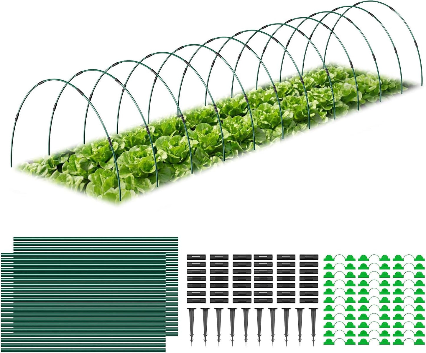 60Pcs Garden Hoops for Raised Beds, 12Sets Greenhouse Hoops Grow Tunnel, Rust-Free Fiberglass Support Hoops Frame for Netting Shade Cloth Cover, DIY Plant Support Garden Stakes