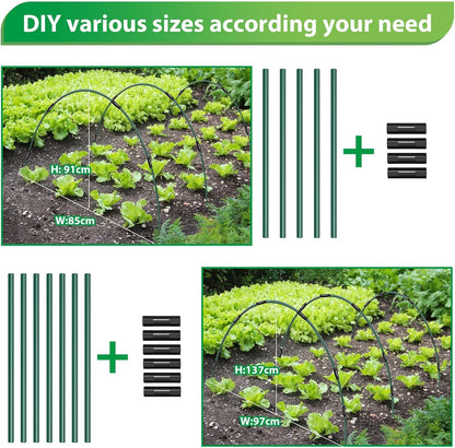 60Pcs Garden Hoops for Raised Beds, 12Sets Greenhouse Hoops Grow Tunnel, Rust-Free Fiberglass Support Hoops Frame for Netting Shade Cloth Cover, DIY Plant Support Garden Stakes