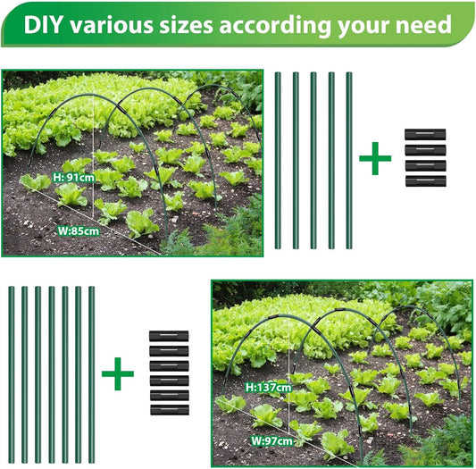 60Pcs Garden Hoops for Raised Beds, 12Sets Greenhouse Hoops Grow Tunnel, Rust-Free Fiberglass Support Hoops Frame for Netting Shade Cloth Cover, DIY Plant Support Garden Stakes