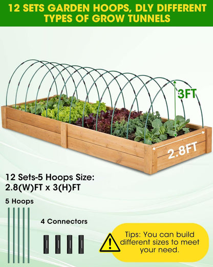 60Pcs Garden Hoops for Raised Beds, 12Sets Greenhouse Hoops Grow Tunnel, Rust-Free Fiberglass Support Hoops Frame for Netting Shade Cloth Cover, DIY Plant Support Garden Stakes